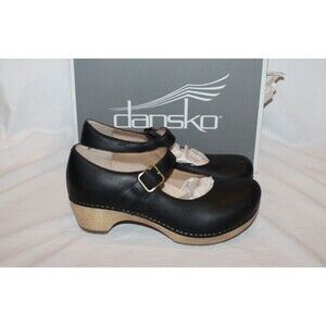 Dansko Lilah Oiled Leather Wool Heel Mary Jane Clogs Black EU 37 NEW